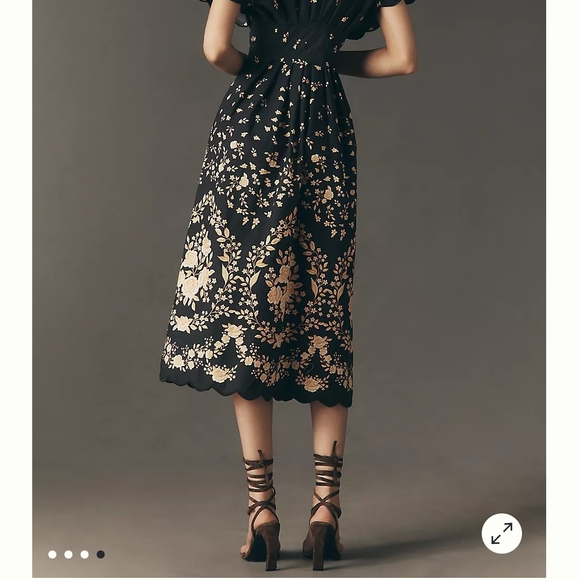Anthropologie X FARM Rio Black and Gold Floral Midi Dress - Picture 2 of 6